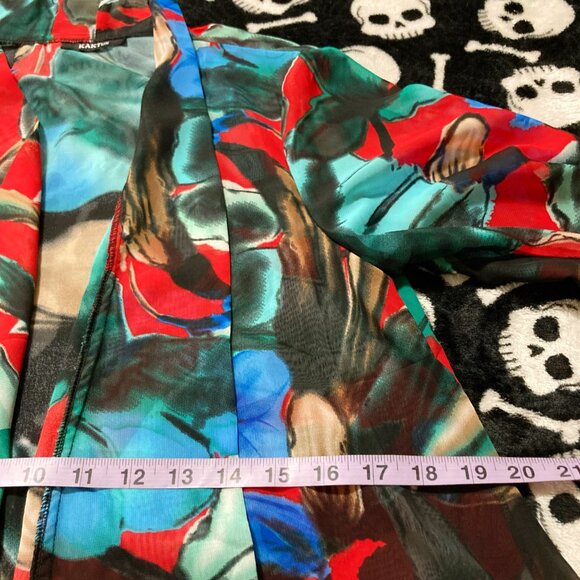 KAKTUS Red black white turquoise watercolour floral sheer cardigan ~ XS SMALL - Picture 6 of 12